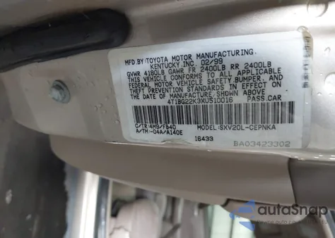 1999 Toyota Camry Le from USA, damaged, VIN 4T1BG22K3XU510016